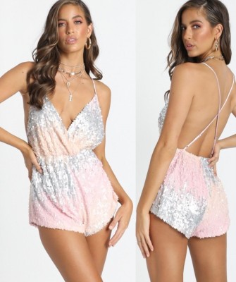 Sexy Backless Sequins Straps Rompers