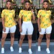 Summer Print Yellow O-Neck Fashion Shirt