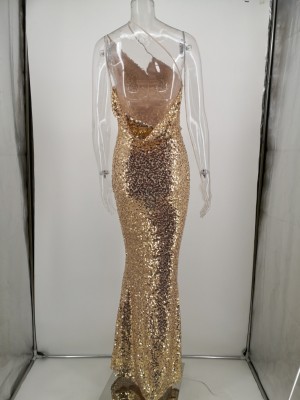 Sexy Sequins Low Back One Shoulder Evening Dress