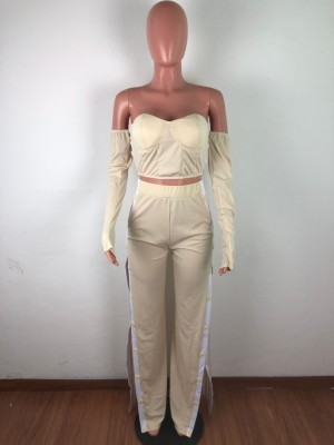 Summer Sexy Strapless Top and Slit Pants Set