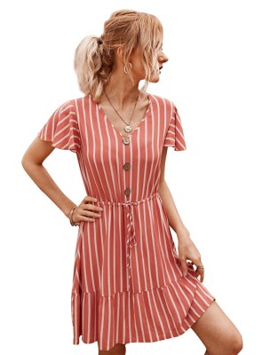Summer Striped V-Neck Short Dress
