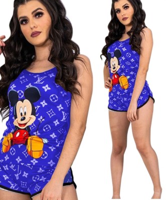 Summer Cartoon Print Cute Two Piece Shorts Pajama Set