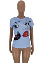 Summer Character Print O Neck Shirt