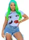 Summer Character Print O Neck Shirt