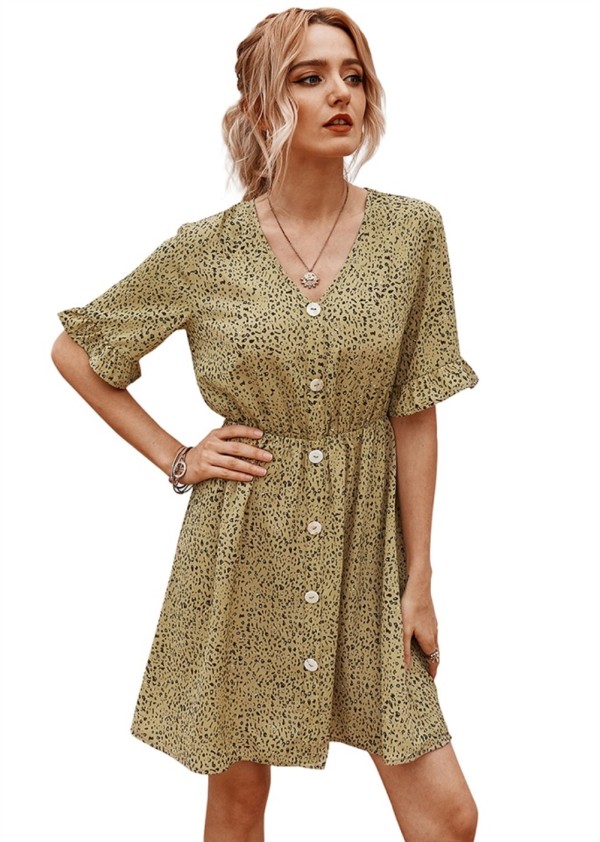 Summer V-Neck Print Short Casual Dress