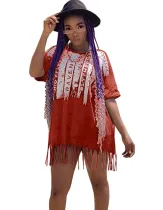 Summer Sequins Fringe Shirt Dress
