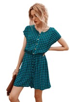 Summer O-Neck Plaid Short Dress