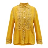 Yellow Floral Boho Shirt with 3/4 Sleeves