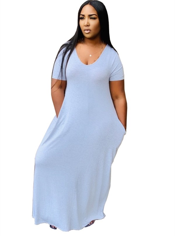 Summer V-Neck Plain Long Dress