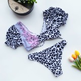 Sexy Two Piece Short Sleeve Leopard Swimwear