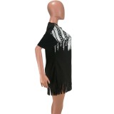 Summer Sequins Fringe Shirt Dress