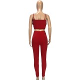 Sexy Solid Color Straps Crop Top and Legging Set