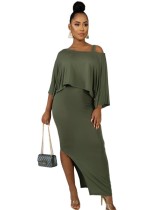Casual Green Long Tank Dress with Cover Shirt