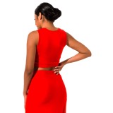 Summer Solid Color Sleeveless Crop Top and Wrap Skirt