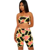 Sexy Multi Color Bandeau Top and Biker Shorts