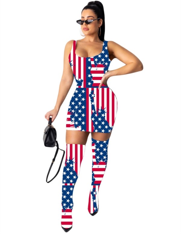 Sexy Two Piece Flag Print Tank Dress