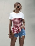 Summer Plaid Round Neck Peplum Shirt