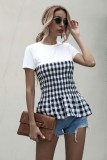 Summer Plaid Round Neck Peplum Shirt