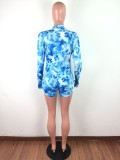 Sexy Tie Dye Long Sleeve Zipper Rompers with Face Cover