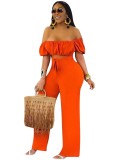 Sexy Orange Strapless Cut Out Knot Jumpsuit