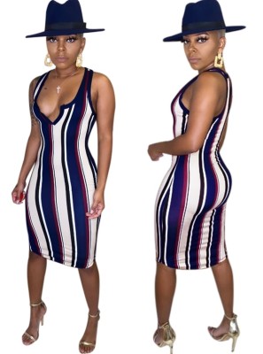 Multi Color Wide Stripes Midi Tank Dress