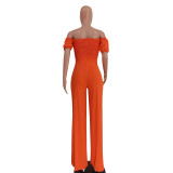 Sexy Orange Strapless Cut Out Knot Jumpsuit