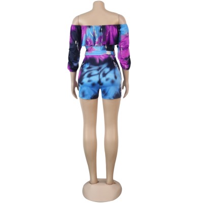 Off the Shoulder Tie Dye Rompers with Belt