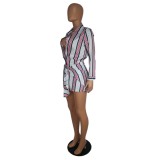 Sexy Stripes Tight Shirt Dress wit Sleeves