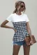 Summer Plaid Round Neck Peplum Shirt