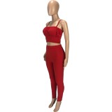 Sexy Solid Color Straps Crop Top and Legging Set