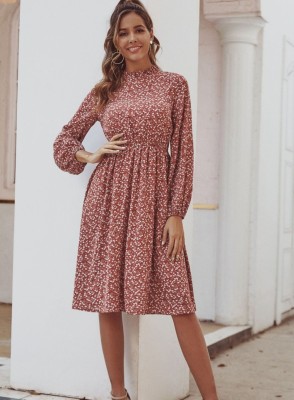 Romantic Long Sleeve Floral Long Dress