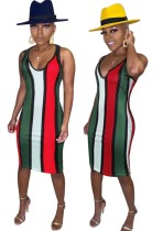 Multi Color Wide Stripes Midi Tank Dress