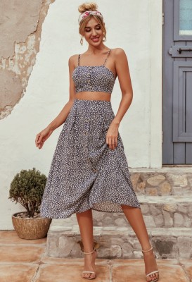 Summer Floral Straps Crop Top and Maxi Skirt