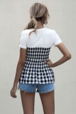 Summer Plaid Round Neck Peplum Shirt