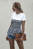 Summer Plaid Round Neck Peplum Shirt