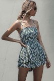 Sexy Green Double Layer Floral Strap Rompers