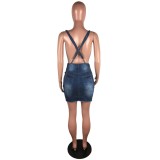 Summer Blue Mini Suspender Denim Skirt