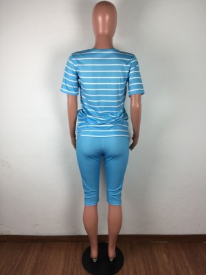 Summer Casual Stripes Shirt and Biker Shorts