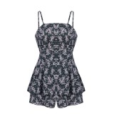 Sexy Green Double Layer Floral Strap Rompers