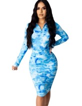 Tie Dye Long Sleeve Sexy Midi Dress