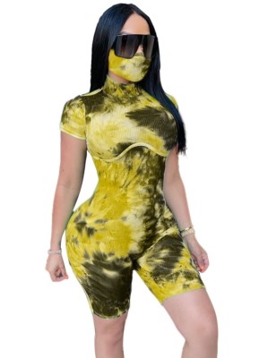 Summer Tie Dye Bodycon Rompers with Face Cover