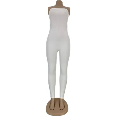 Sexy Strapless Plain Bodycon Jumpsuit