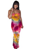 Tie Dye Strapless Sexy Long Dress