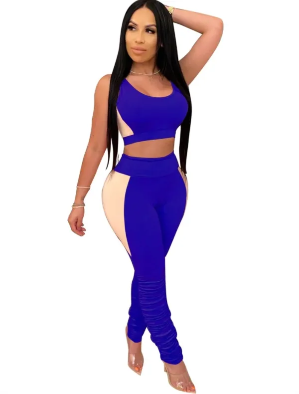 Summer Sexy Contrast Two Piece Bodycon Pants Set