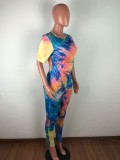 Summer Tie Dye Two Piece Pants Set with Face Cover