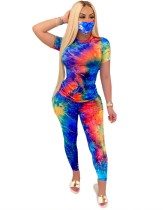 Summer Tie Dye Two Piece Pants Set with Face Cover