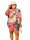 Plus Size Tie Dye Two Piece Biker Short Set with Face Cover