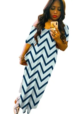Summer Wavy Stripes Slit Long Dress