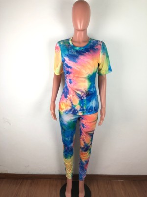 Summer Tie Dye Two Piece Pants Set with Face Cover