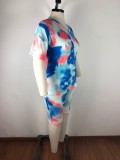 Plus Size Tie Dye Two Piece Biker Short Set with Face Cover